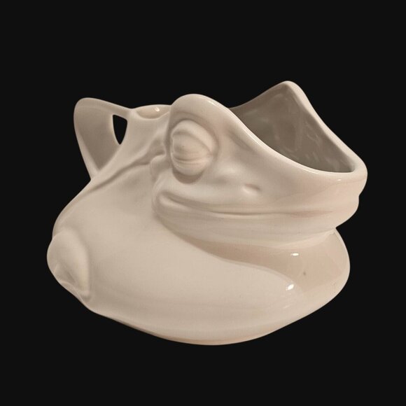 Vtg White Ceramic Frog Vase Pitcher Creamer Made in Italy Signed by Artist Rare - Picture 5 of 9